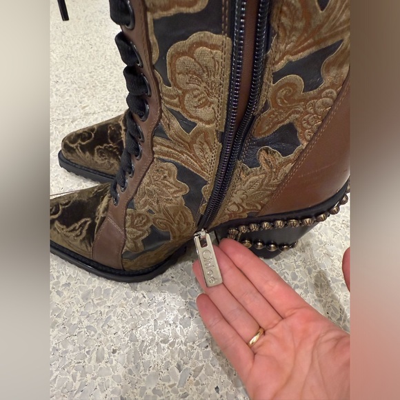 Chloe Rylee Baroque Velvet lace-up boots size 40 - Picture 2 of 7